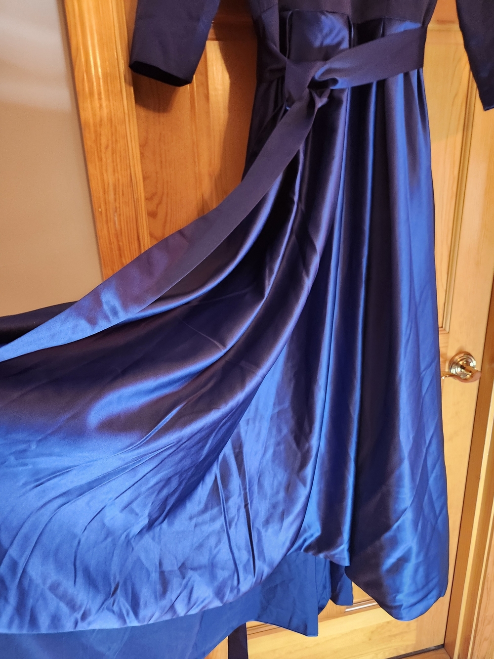 Size 16 Satin Midnight Blue High Low Dress with Waist Tie - Picture 3 of 5